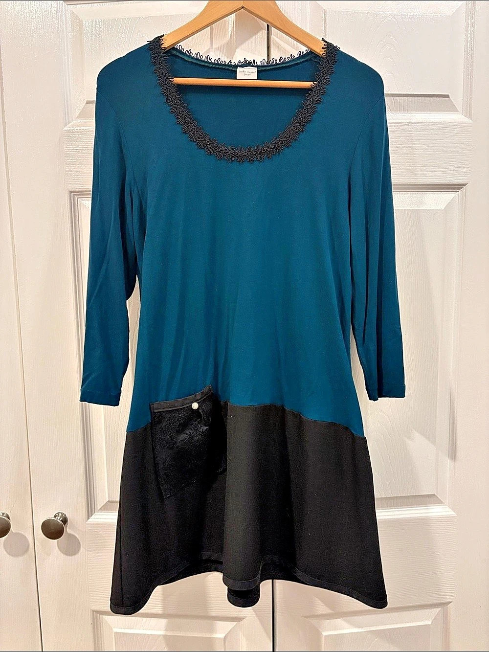 Heather Ringland Designs Color Block Midi Dress in Blue & Black Size XL